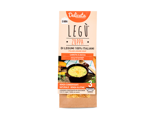 Zuppa Delicata Bio con legumi italiani decorticati, carote e zucca