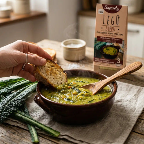 Zuppa Cavolo nero e Spirulina con pane o crostini