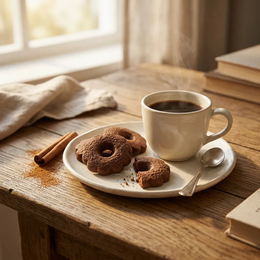 Biscotti alla cannella LEGÙ di legumi, un'opzione senza glutine e ricca di proteine vegetali, con tazza di caffè.