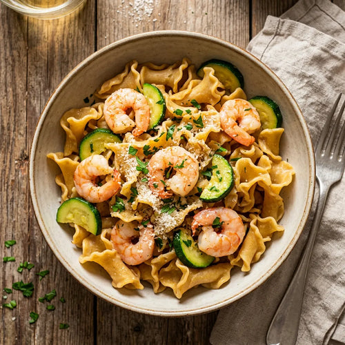 Gigli saltati con gamberi e zucchine