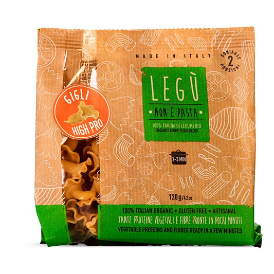Confezione Legù Non è Pasta Gigli Bio, pasta di legumi senza glutine con proteine vegetali, 120g.