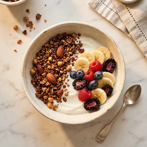 Colazione croccante con yogurt e frutta