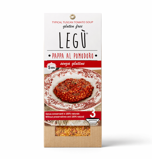 Confezione Legù pappa al pomodoro senza glutine preparato per zuppa pronta in 5 minuti