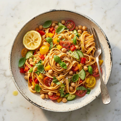 Pasta fredda con verdure croccanti