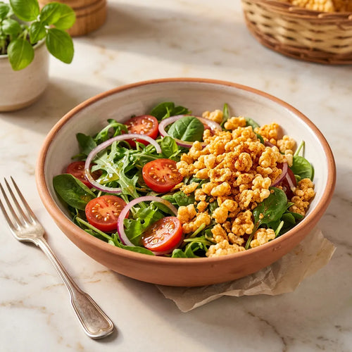 Crumble salato su insalate fresche