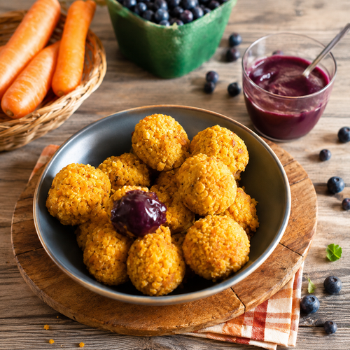 Polpette con carote e crema di mirtilli
