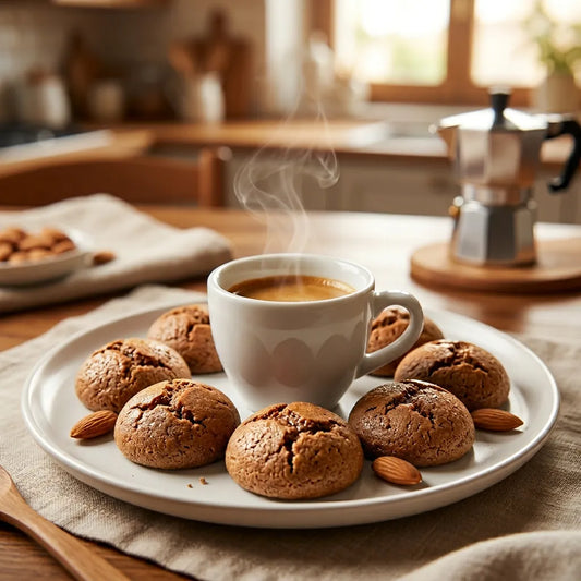 Pasticcini Morbidi alla Mandorla LEGÙ fumanti, dolcetti di legumi e mandorle senza glutine, ricchi di proteine vegetali su un piatto bianco.