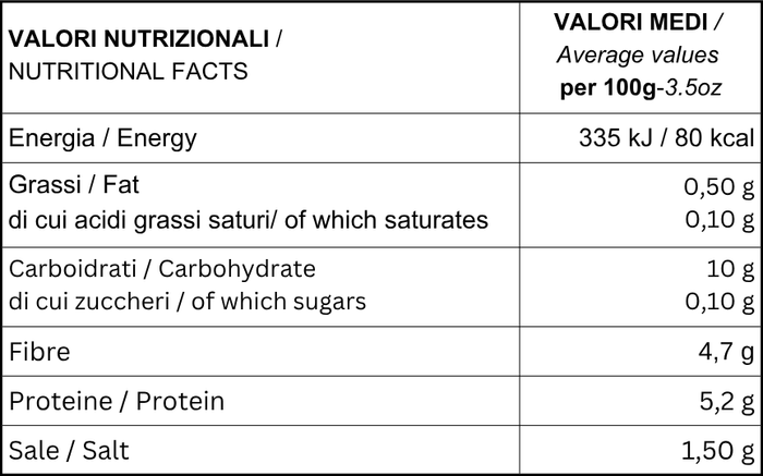 Nutritional values Tuscan Beans in Brine