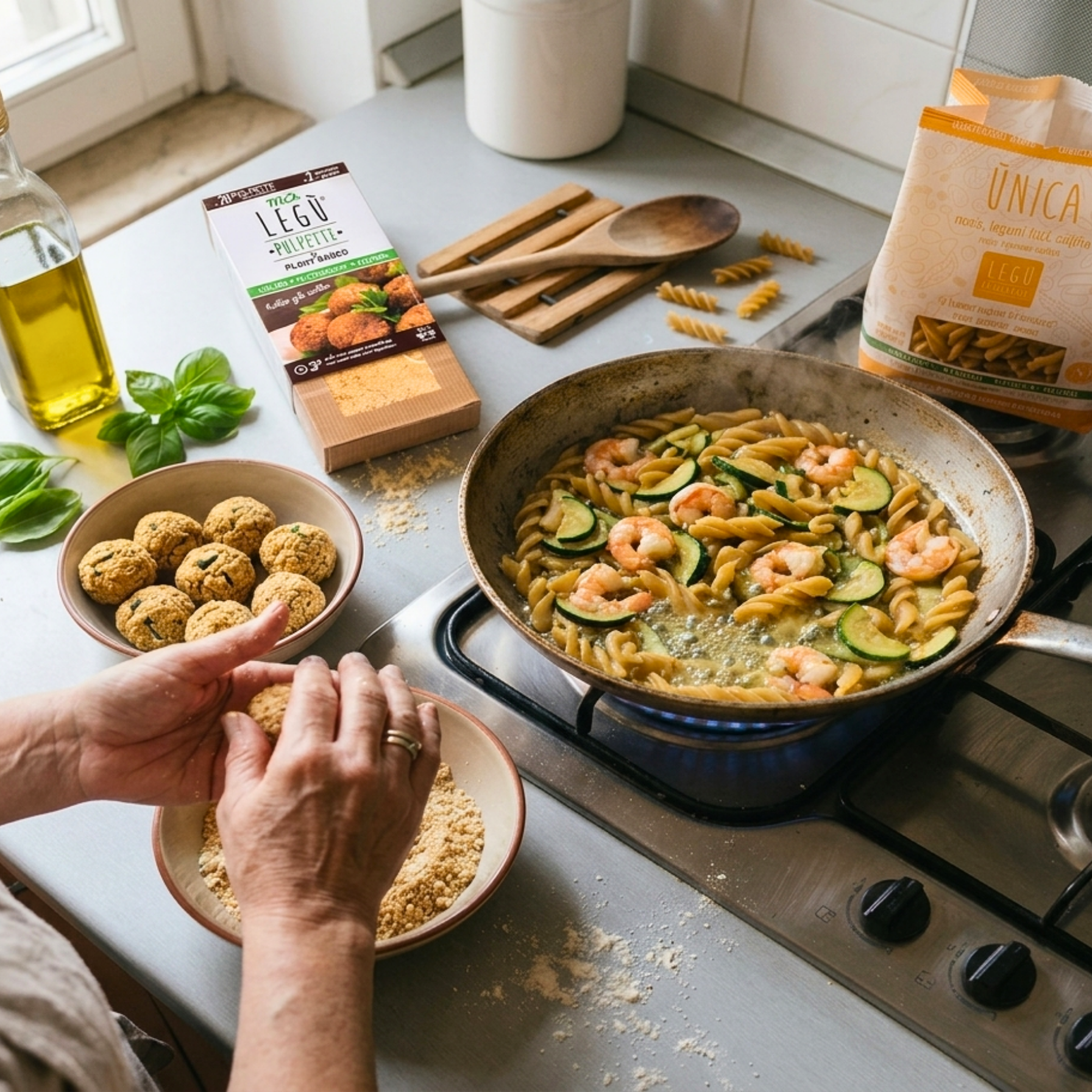 Preparazione facile di ricette con prodotti Legù in cucina in pochi minuti