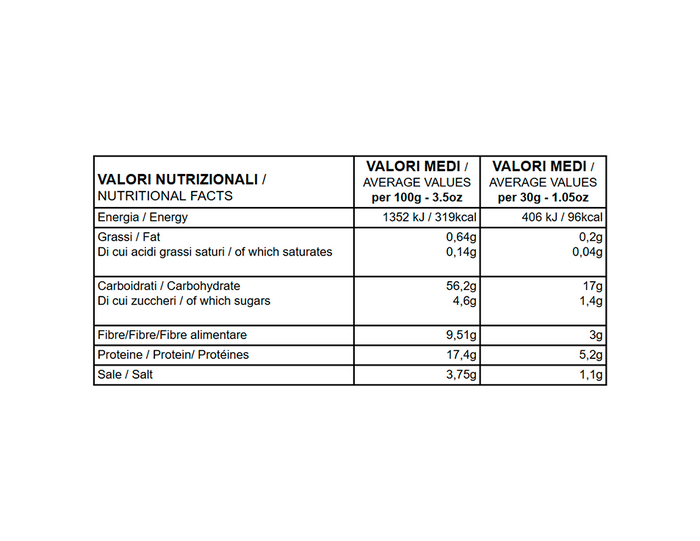 Valori nutrizionali Zuppa Delicata Bio con legumi italiani decorticati, carote e zucca