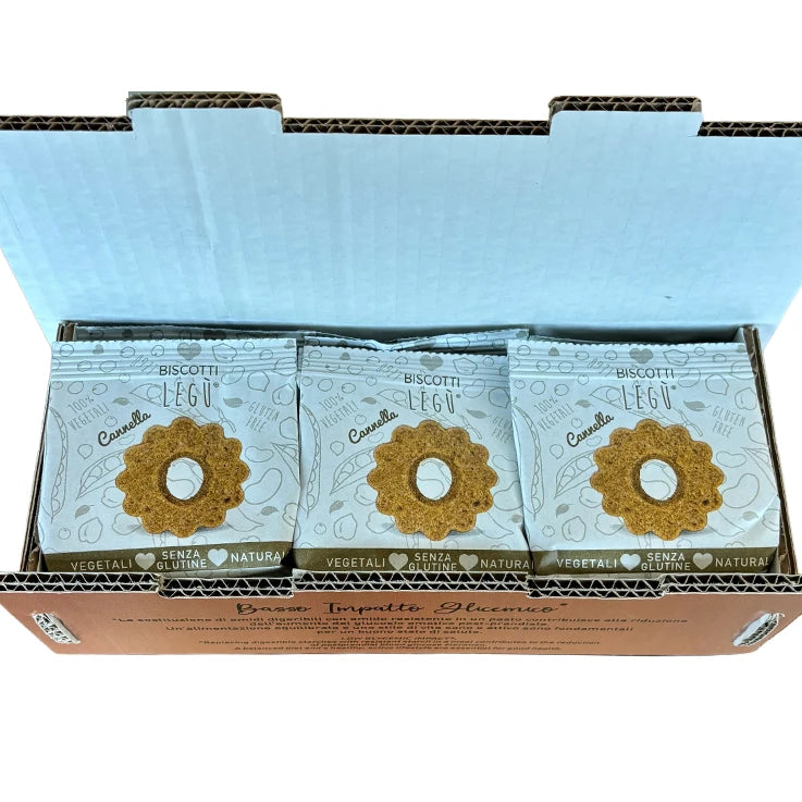 LEGÙ cinnamon cookies, 100% plant-based, gluten-free, legume-based and with low glycemic impact.