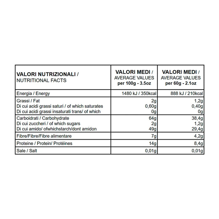 Valori nutrizionali Intrecci ÙNICA – Mais, Legumi e Miglio