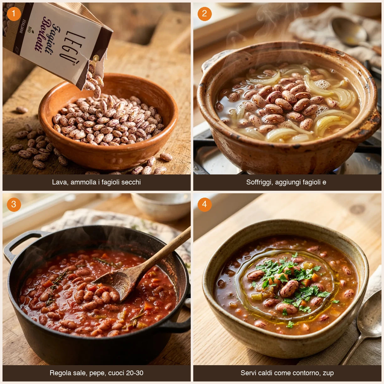 Organic Borlotti Beans Preparation Sequence - 250g LEGÙ in 4 steps