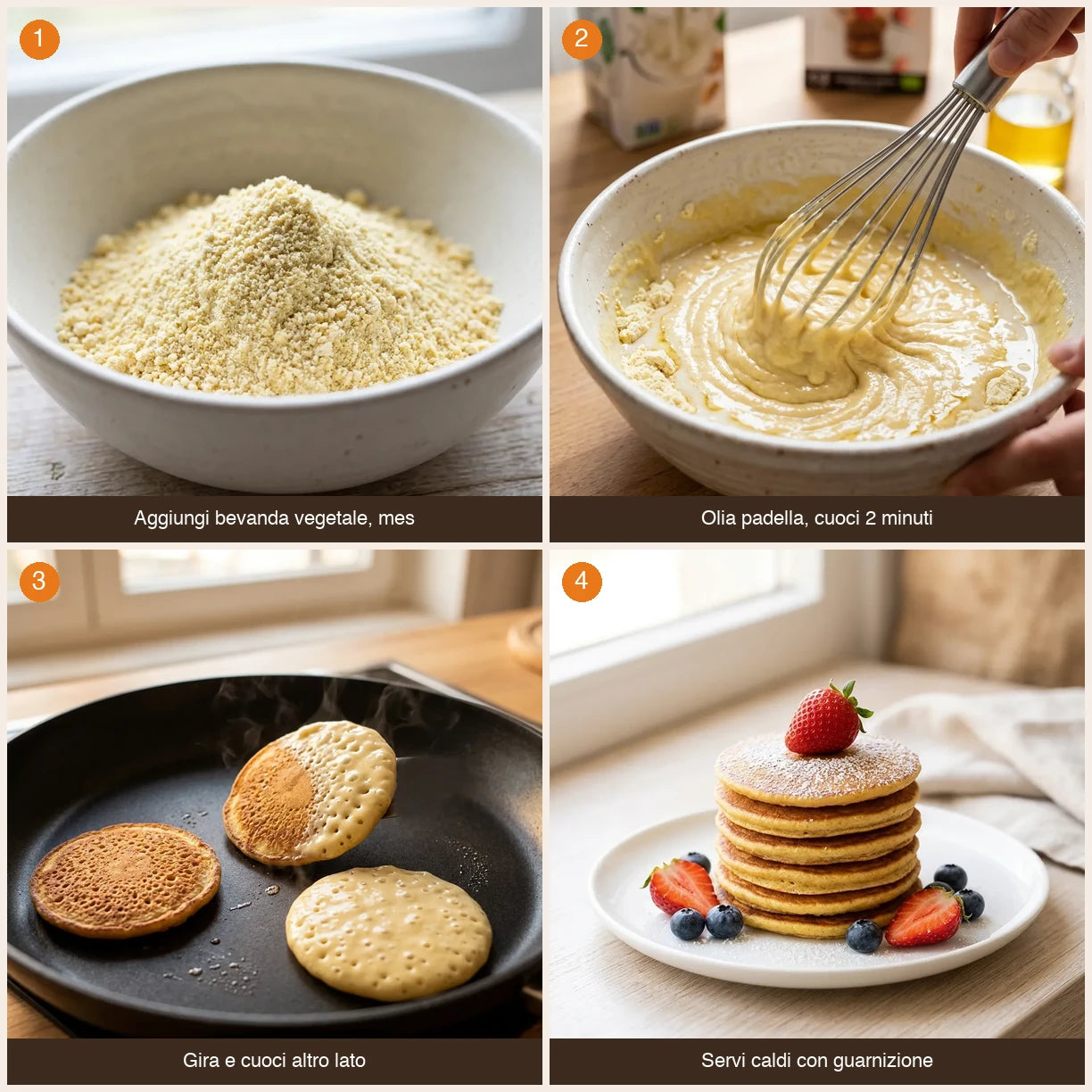 Sequenza preparazione Preparato per Pancakes Biologico LEGÙ in 4 passaggi