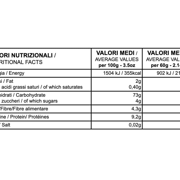 Valori nutrizionali Tagliatelle alle Castagne – Pasta Legumi e Cereali