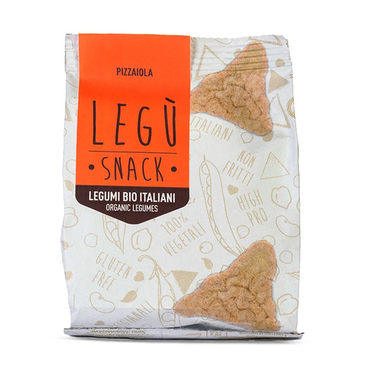 Confezione LEGÙ Snack, Triangoli Pizzaiola legumi bio italiani gluten free, ricchi di proteine vegetali.