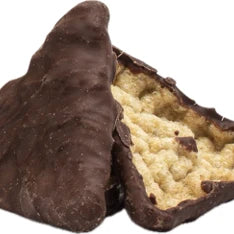 LEGÙ Peeled legume triangles coated in dark chocolate, a natural snack with plant-based protein and gluten-free.