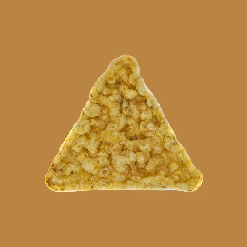 Triangolo di snack LEGÙ "LEGÙ Triangoli Rosmarino" giallo/arancio, per una merenda con legumi, senza glutine, ricca di proteine vegetali.