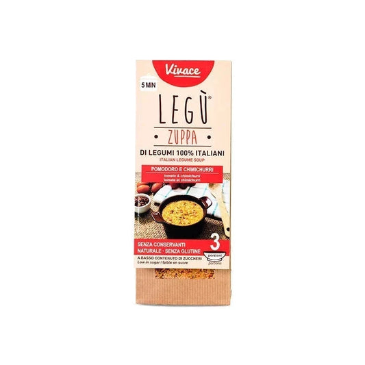 Paquete Vibrante LEGÙ Sopa de legumbres italianas tomate y chimichurri, lista en 5 min, sin gluten, bajo en azúcar.