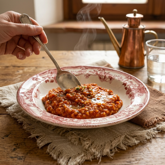 Piatto di pappa al pomodoro cremosa Legù pronta da gustare con consistenza rustica e naturale
